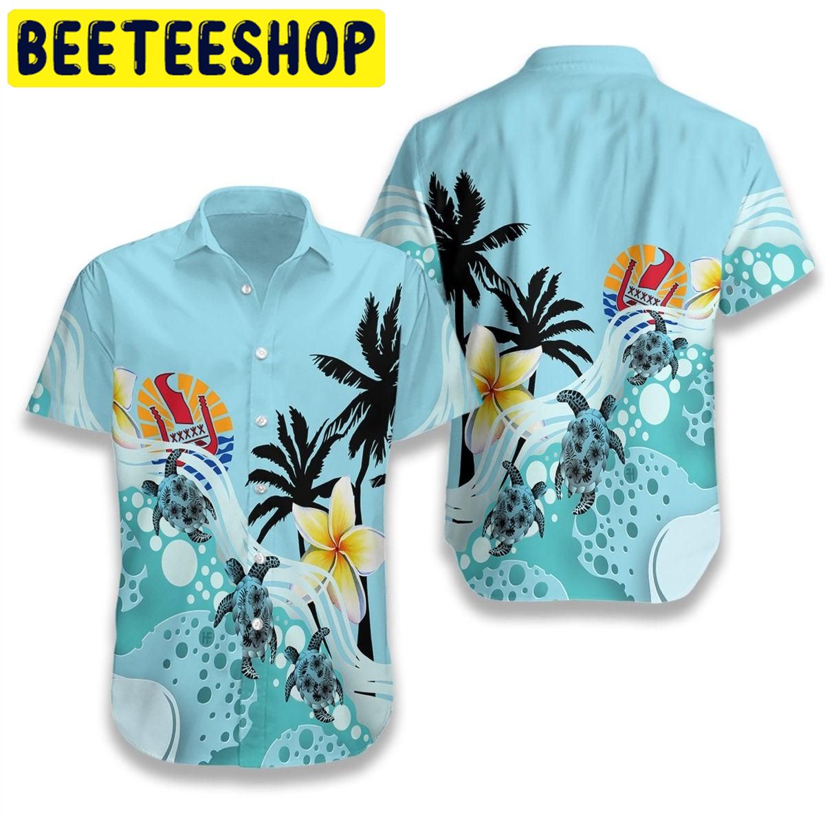 Tahiti Blue Turtle Hibiscus Hawaiian Shirt