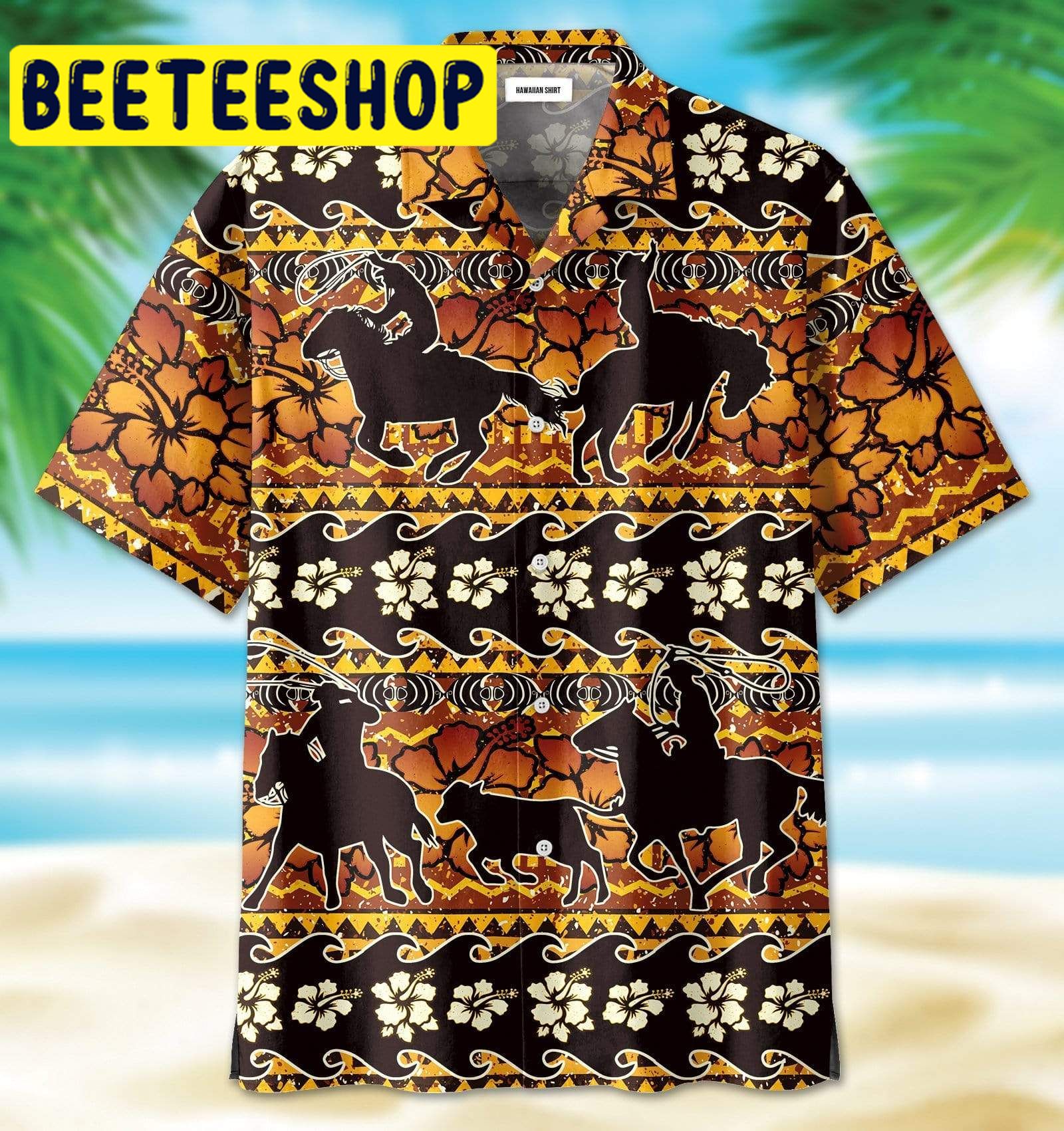 Team Roping Flower Pattern Hawaiian Shirt