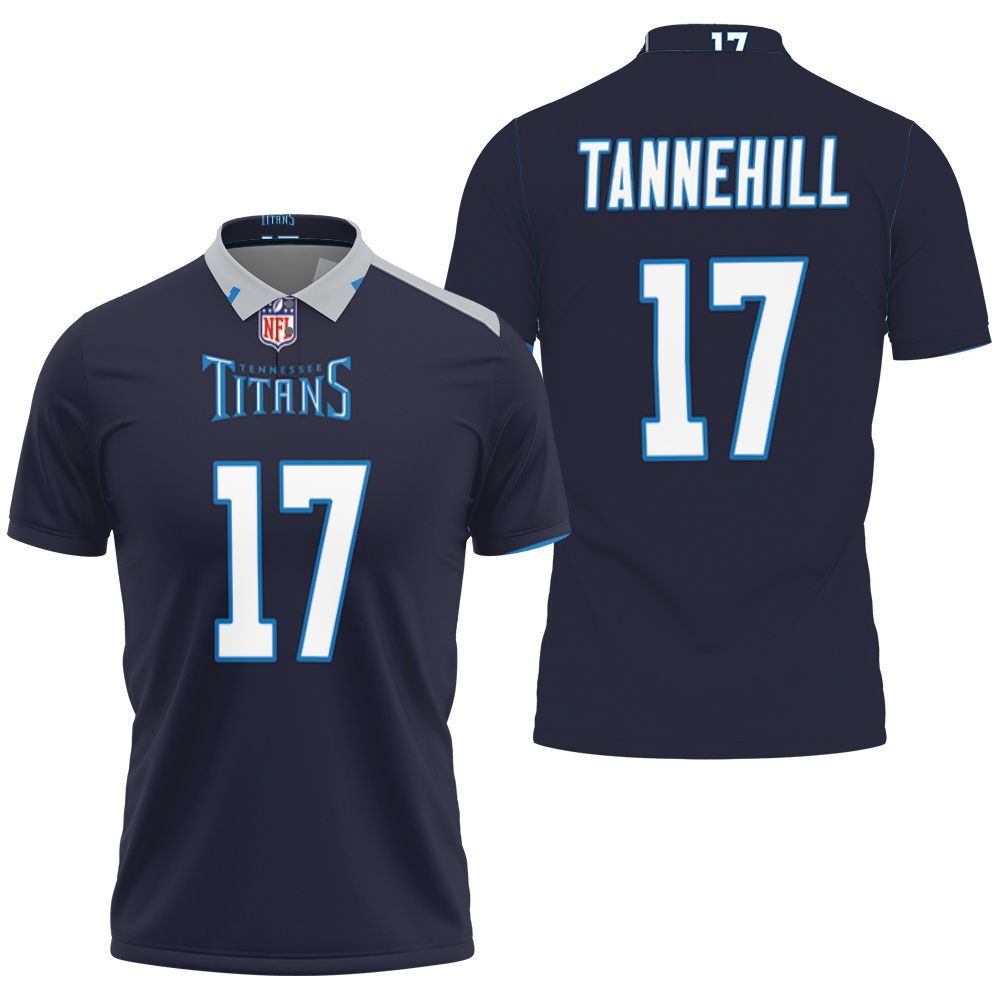 Tennessee Titans Ryan Tannehill #17 Nfl America Football Team Logo New Game Navy 2019 Polo Shirt