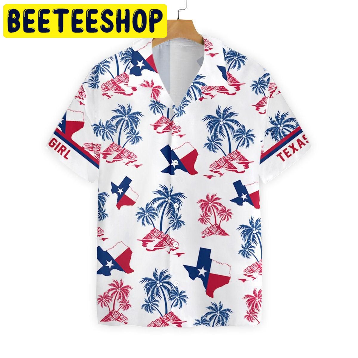 Texas Flag And Palm Tree Pattern Texas Girl Hawaiian Shirt