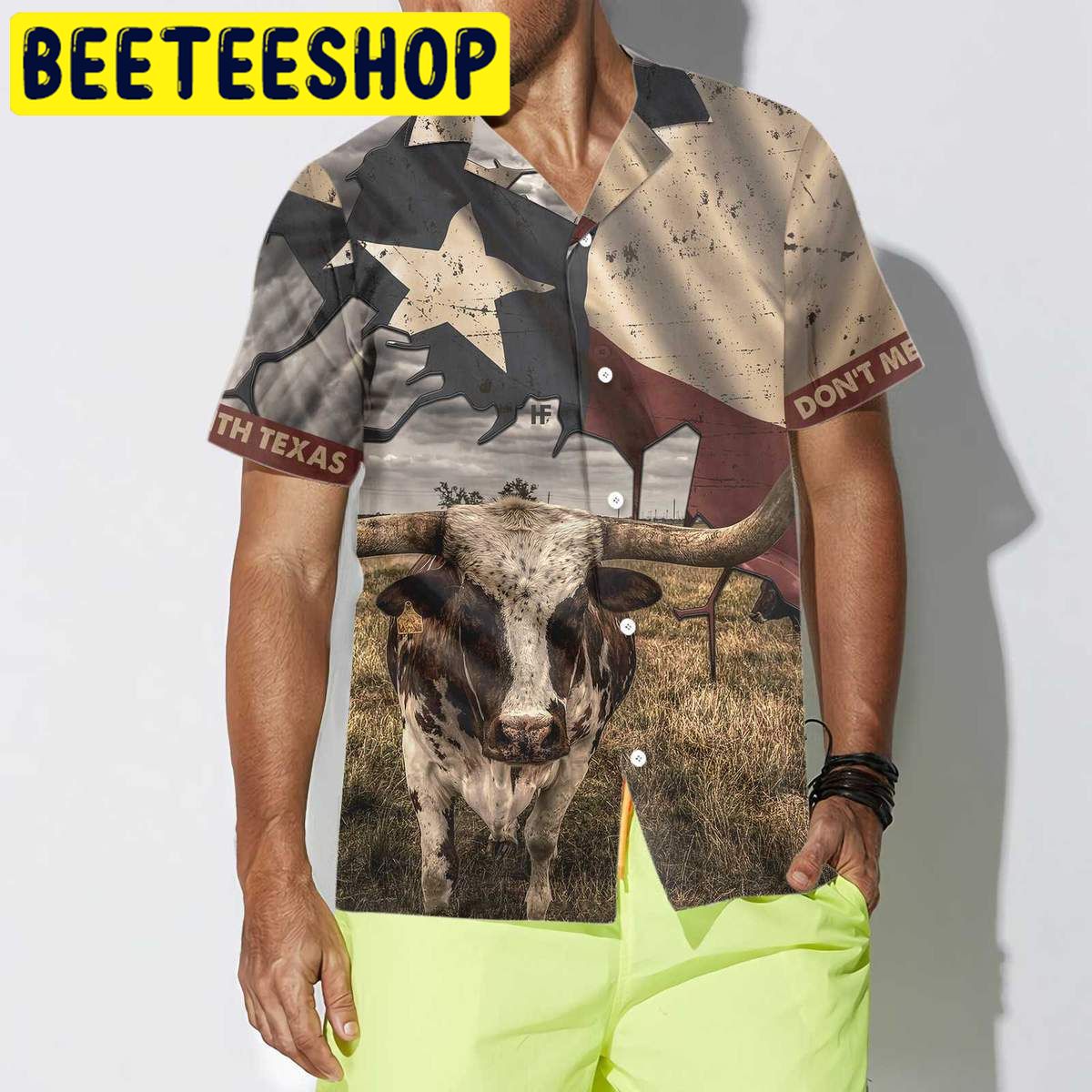 Texas Longhorn With Flag Unisex Hawaiian Shirt