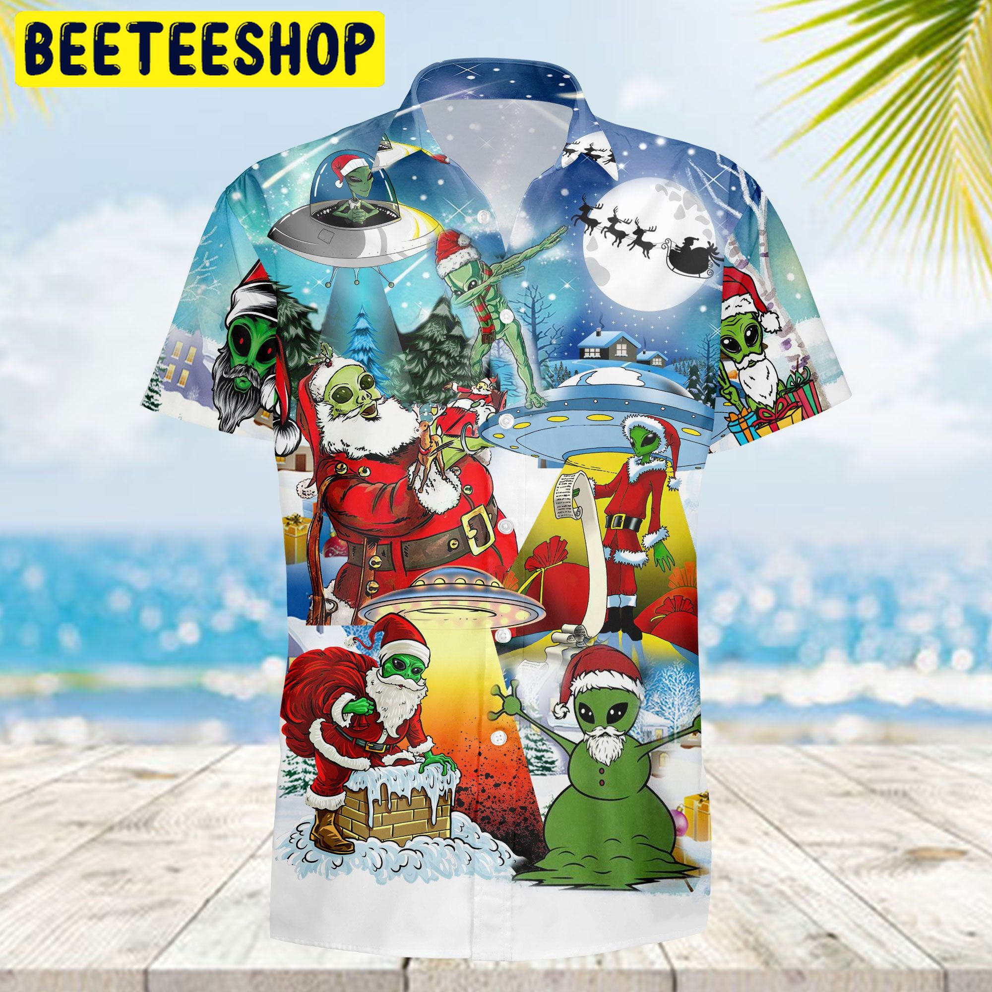 The Alien And Santa Claus At Christmas Trending Hawaiian Shirt