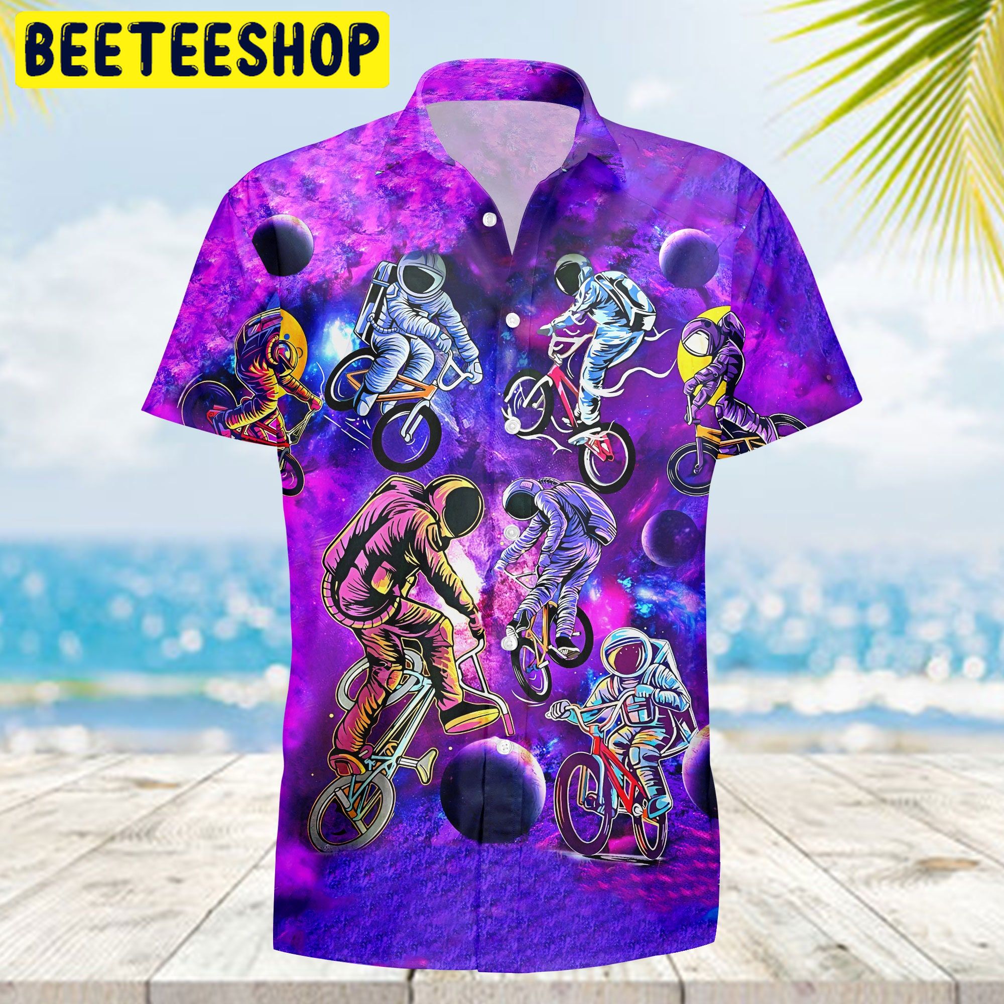 The Astronaunt Riding A Bicycle On The Space Trending Hawaiian Shirt