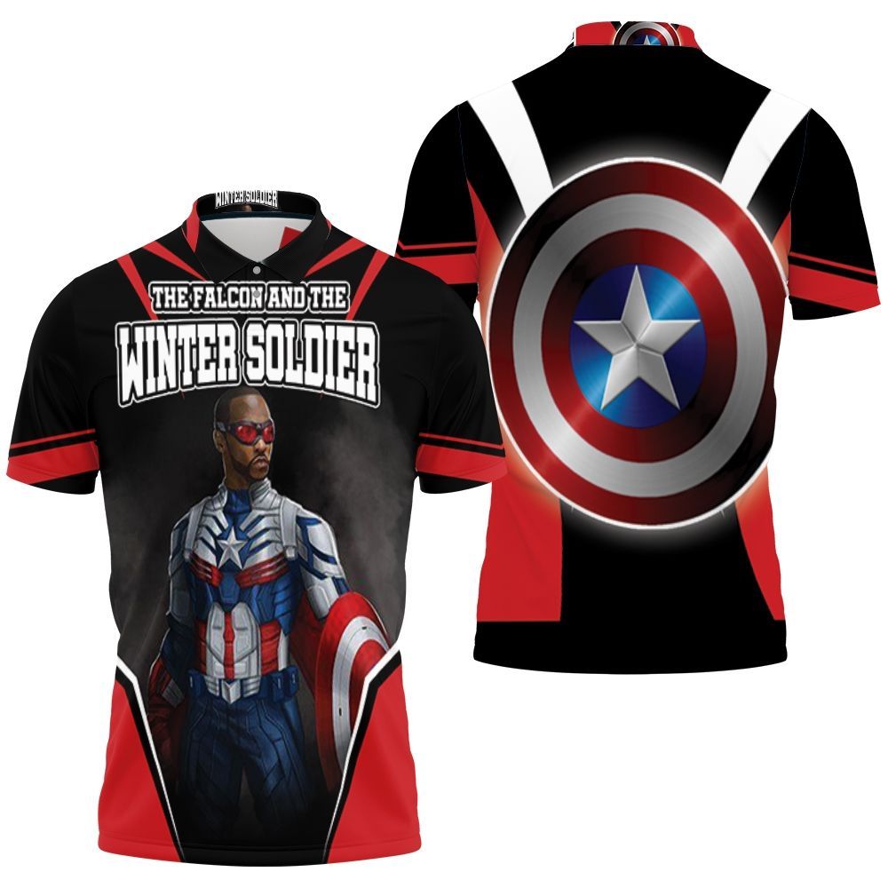 The Falcon New Captain America Wielding Shield 3D All Over Print Polo Shirt