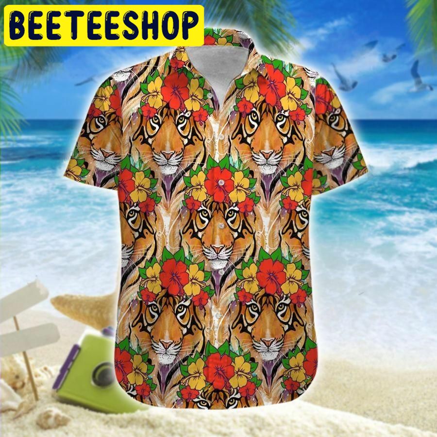 Tiger Hisbiscus Flowers Hawaiian Shirt