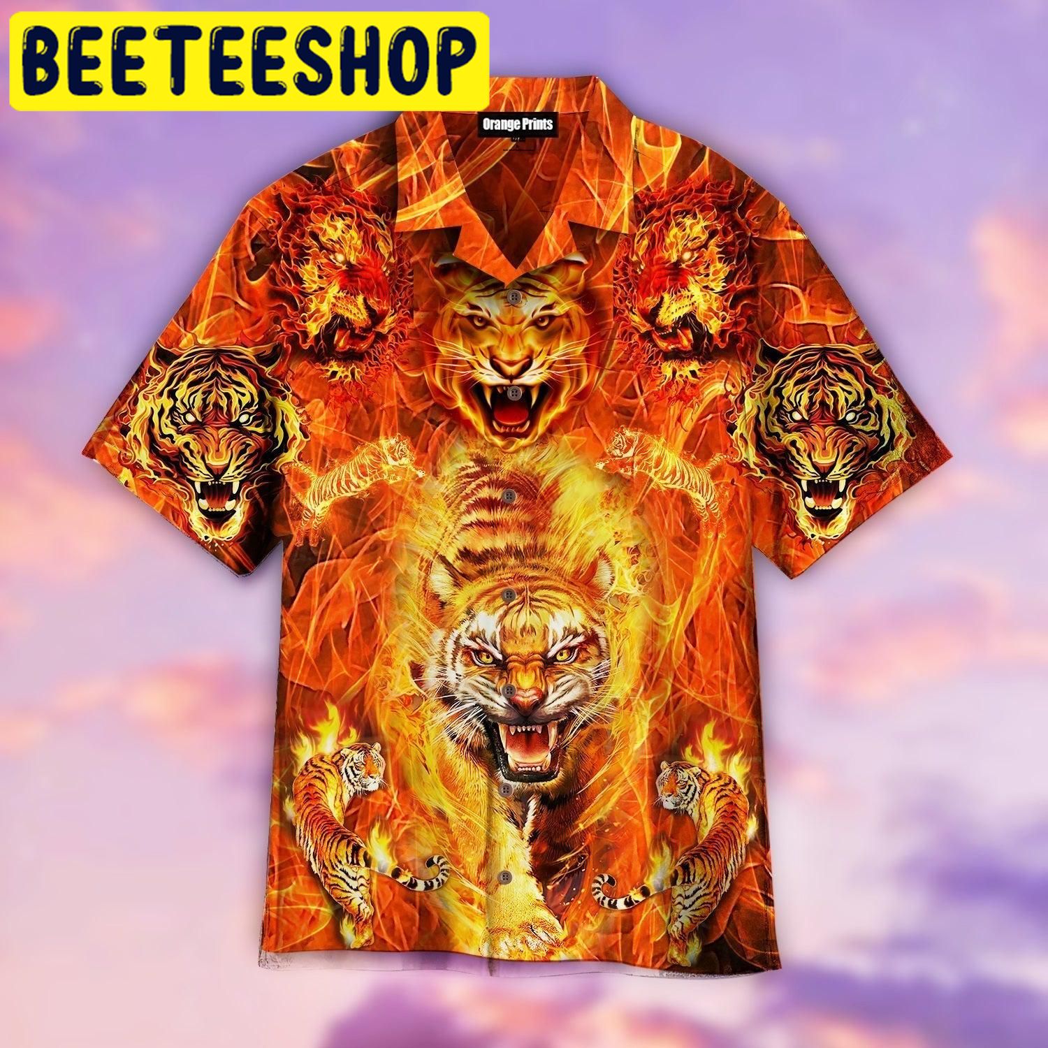 Tiger Playing With Fire Hawaiian Shirt