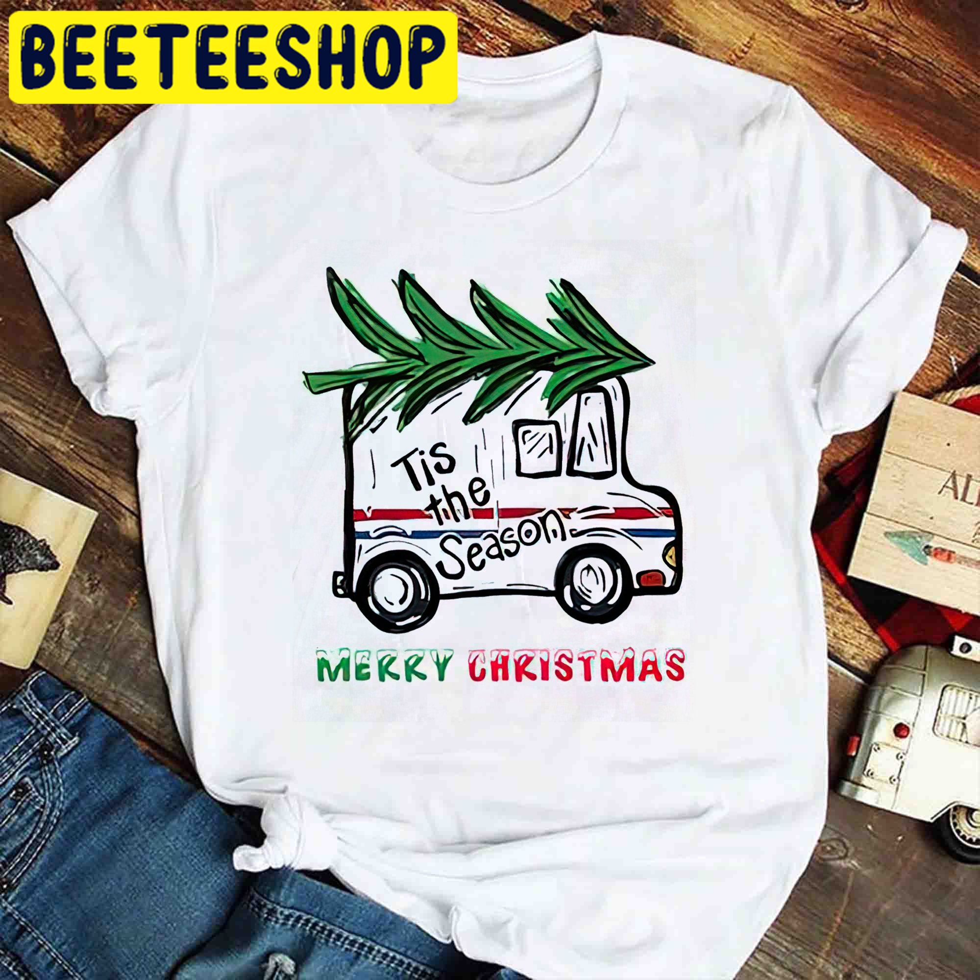 Tis The Season Christmas Post Office Truck Trending Unisex Shirt