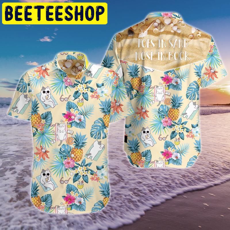 Toes in Sand Nose in Book Cat Hawaiian Shirt