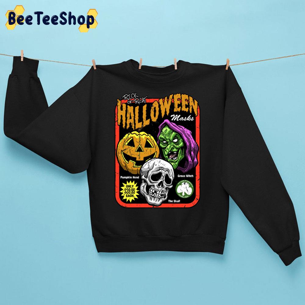 Trick Or Treat Halloween Masks Pumpkin Witch And Skull Trending Unisex Sweatshirt