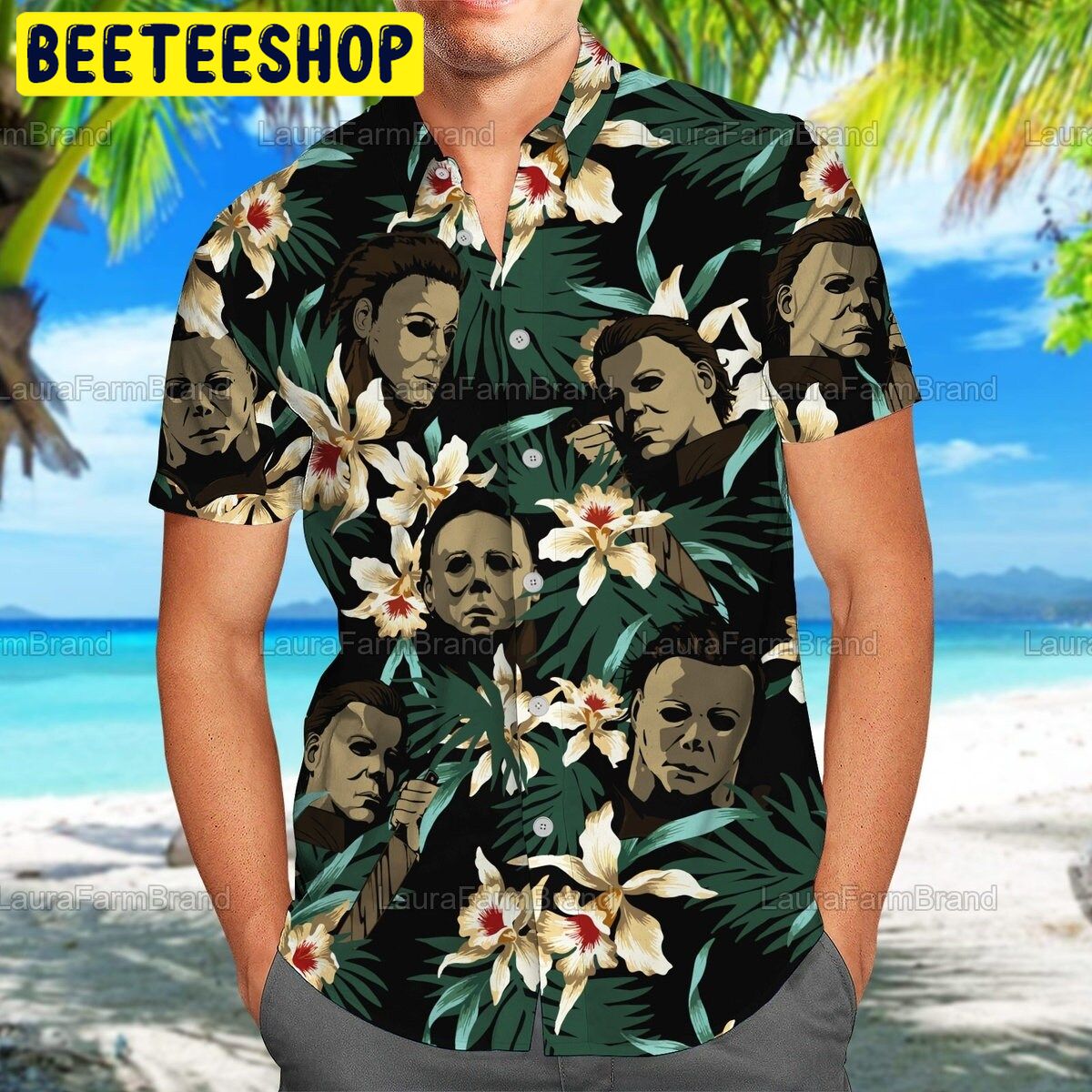 Tropical Michael Myers Halloween Trending Hawaiian Shirt - Beeteeshop