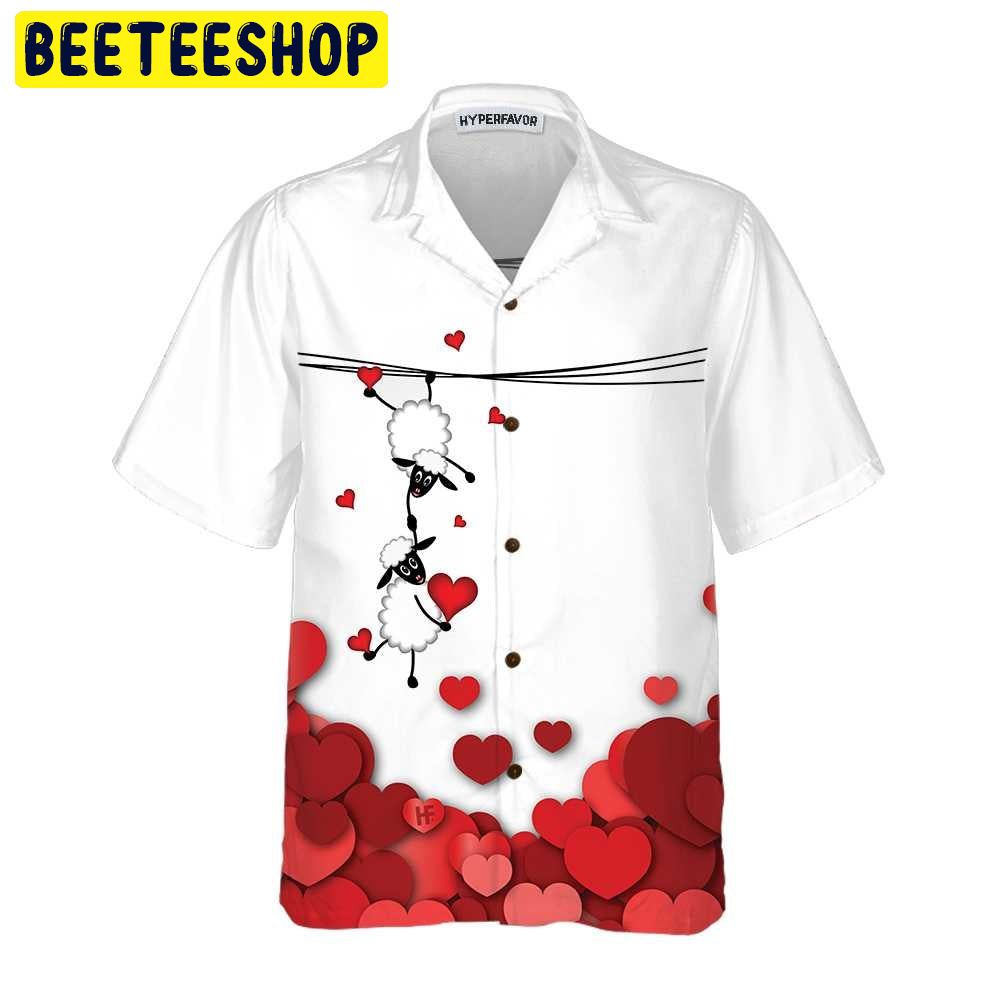 Valentine Sheep With Red Hearts Trending Hawaiian Shirt