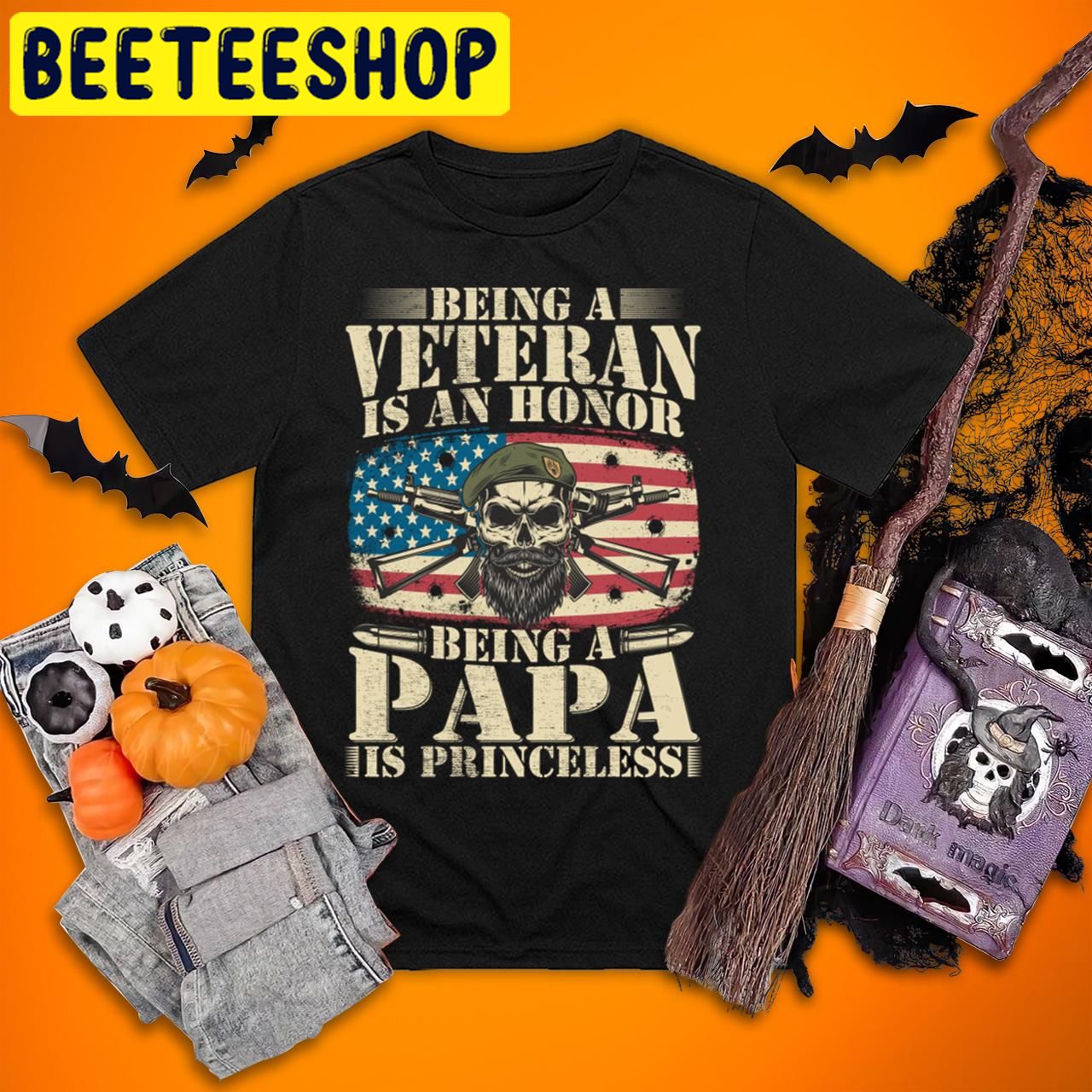 Veteran Dad American Flag And Skeleton Veteran Halloween Trending Unisex T-Shirt