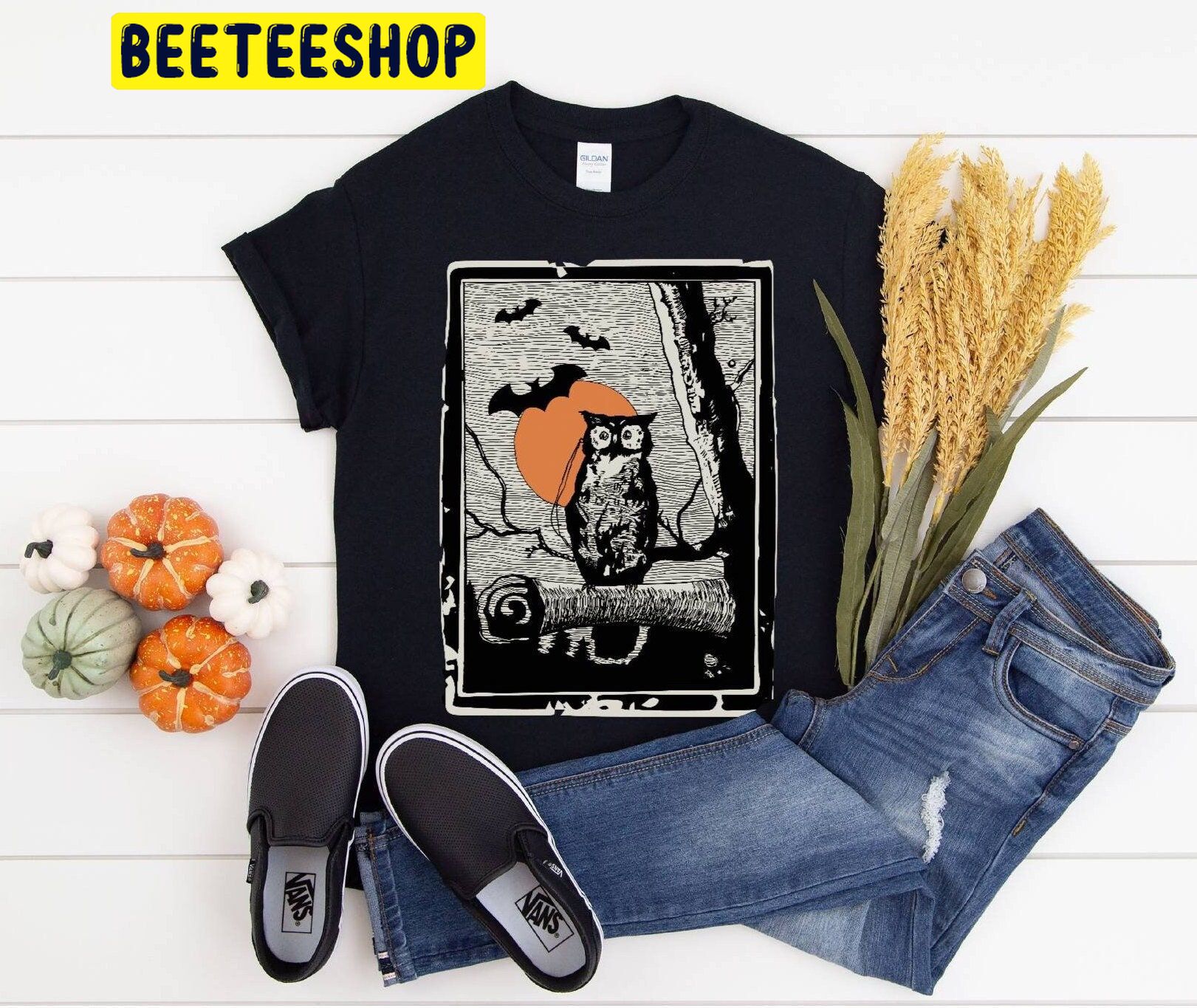 Vintage Halloween Owl Vintage Retro Trending Unisex Shirt