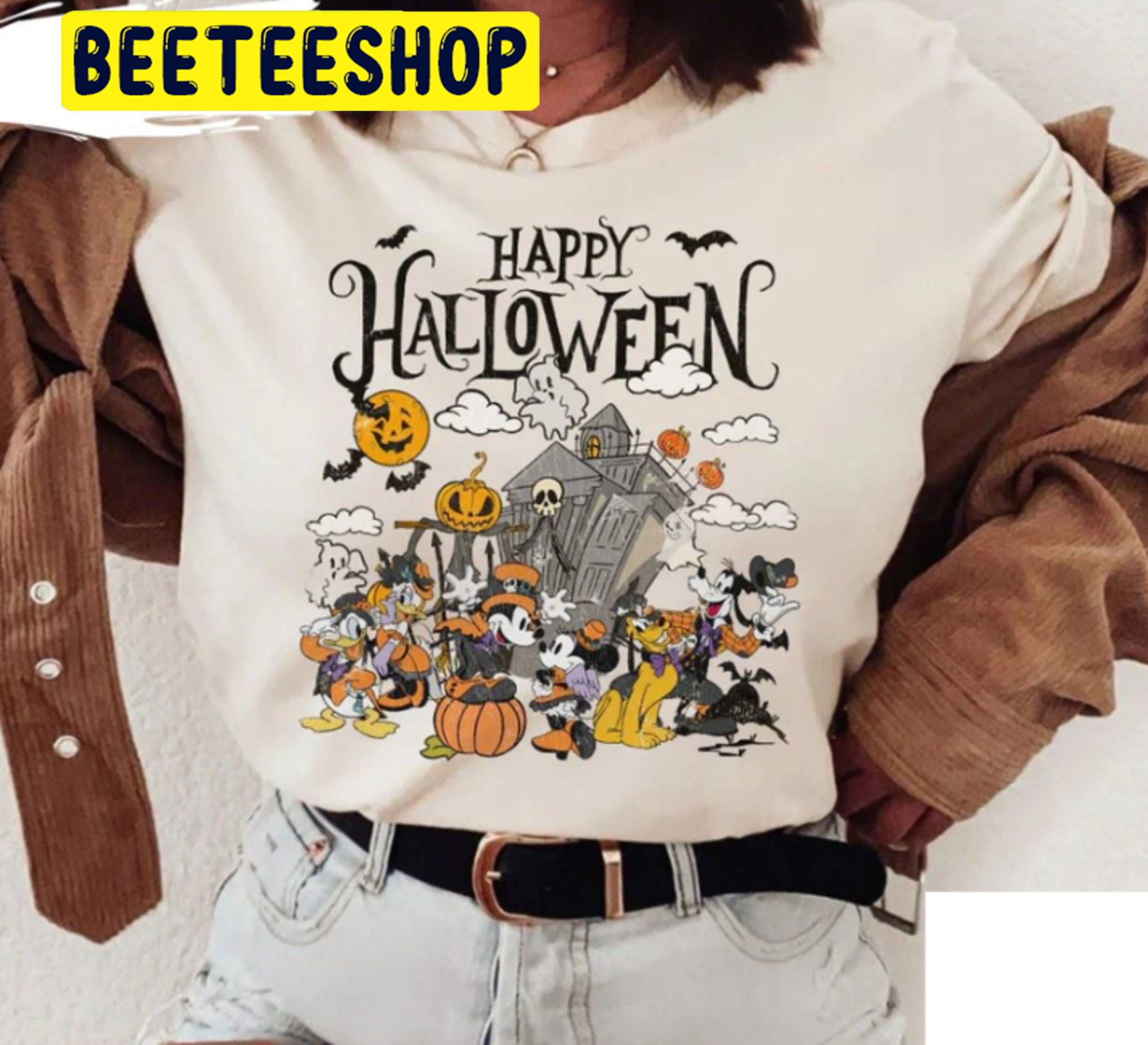 Vintage Style Disney Happy Halloween Mickey And Friends HalloweenTrending Unisex Shirt