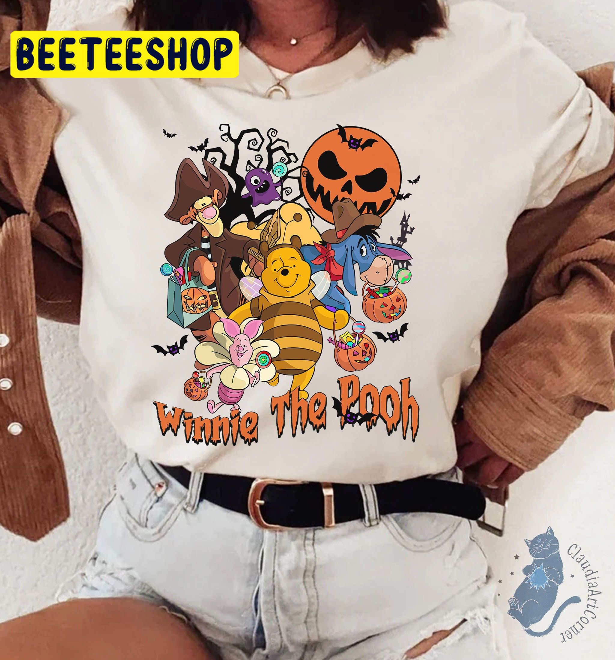 Vintage Winnie The Pooh Halloween Party Time Trending Unisex Shirt