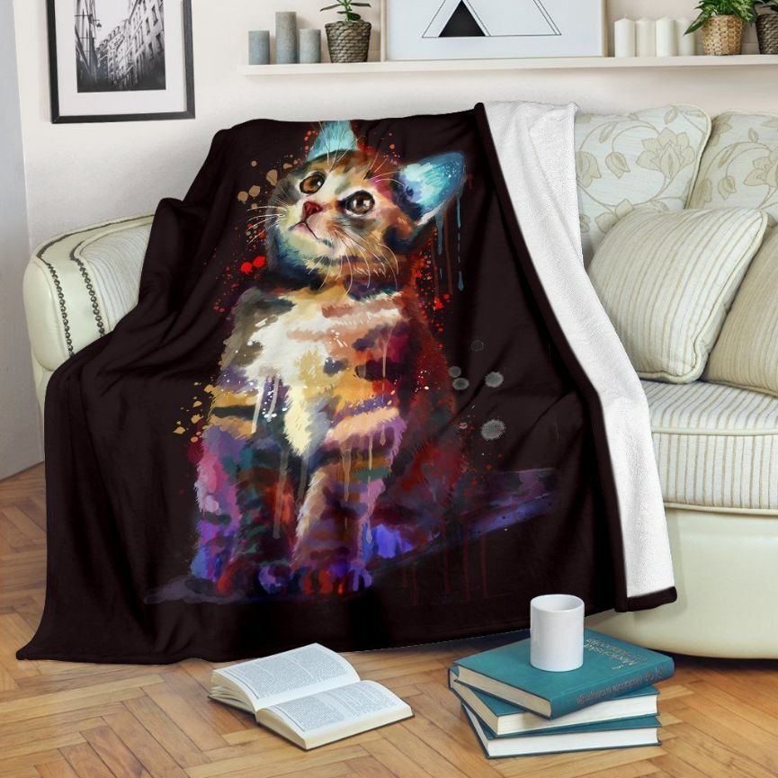 Watercolor Cat Fleece Blanket Throw Blanket