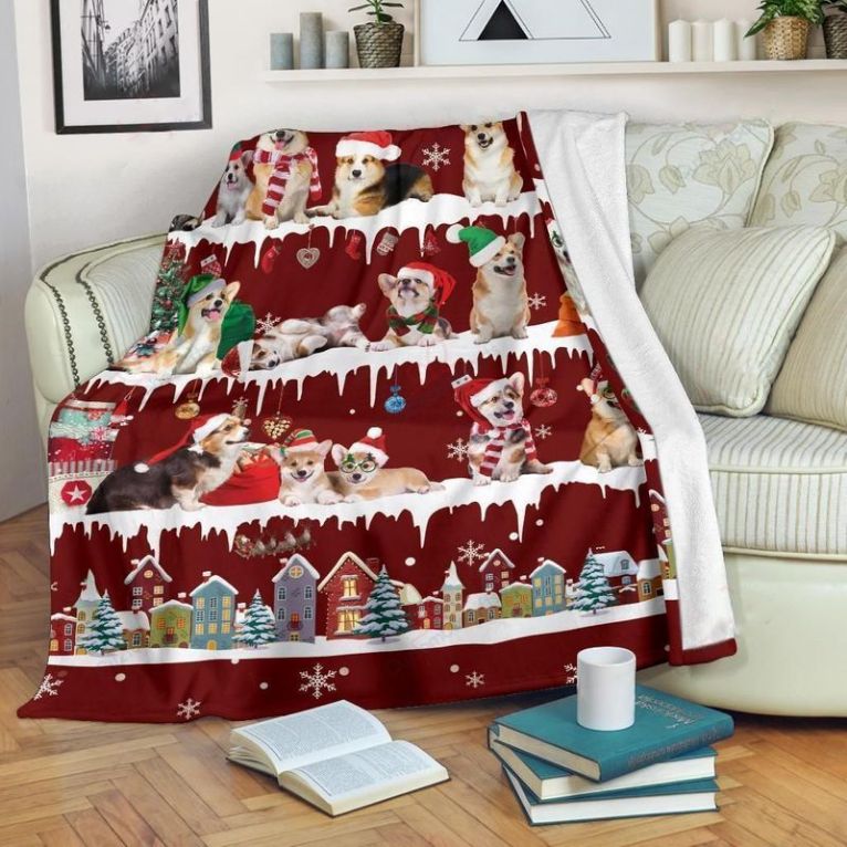 Welsh Corgi Snow Christmas Comfy Sofa Throw Blanket