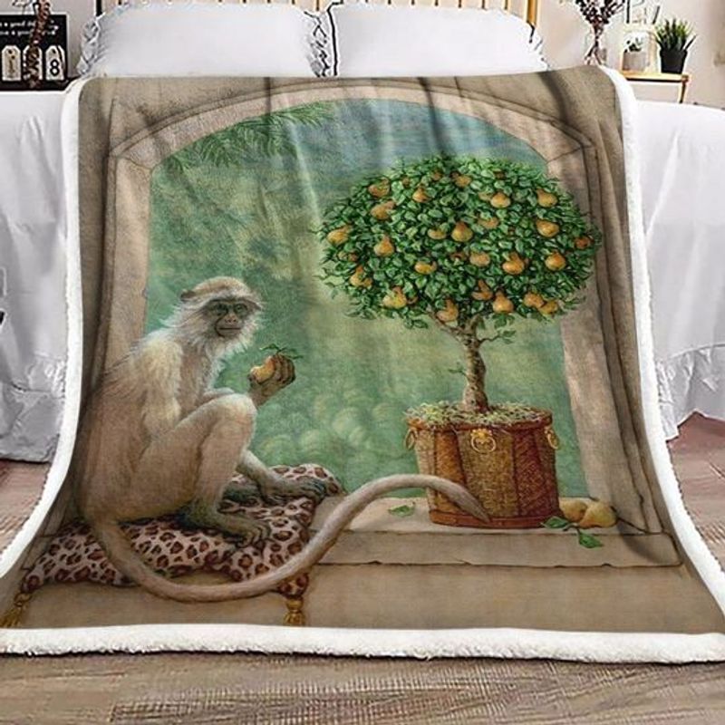 White Monkey And Pear Tree Comfy Sofa Throw Blanket
