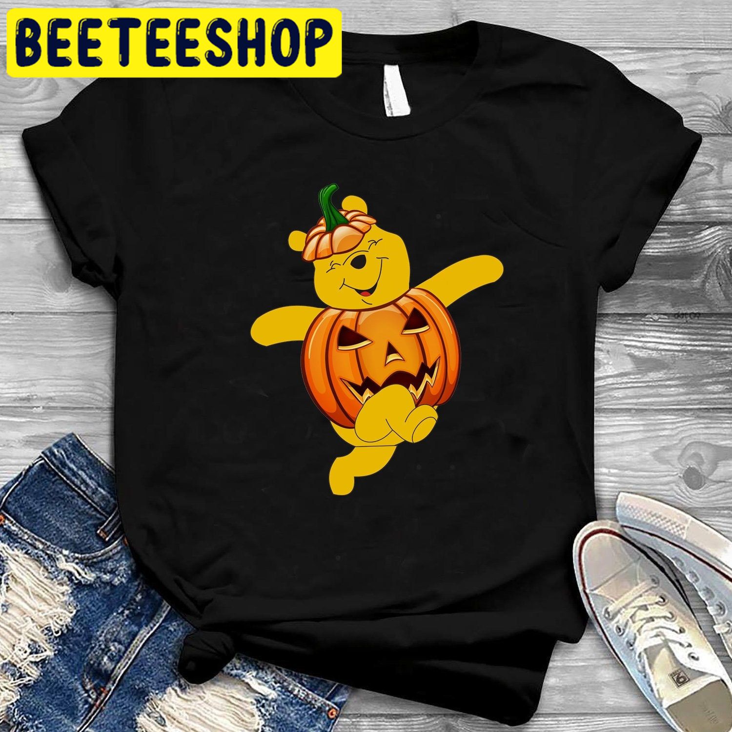 Winnie The Pooh And Pumpkin Halloween Trending Unisex Shirt