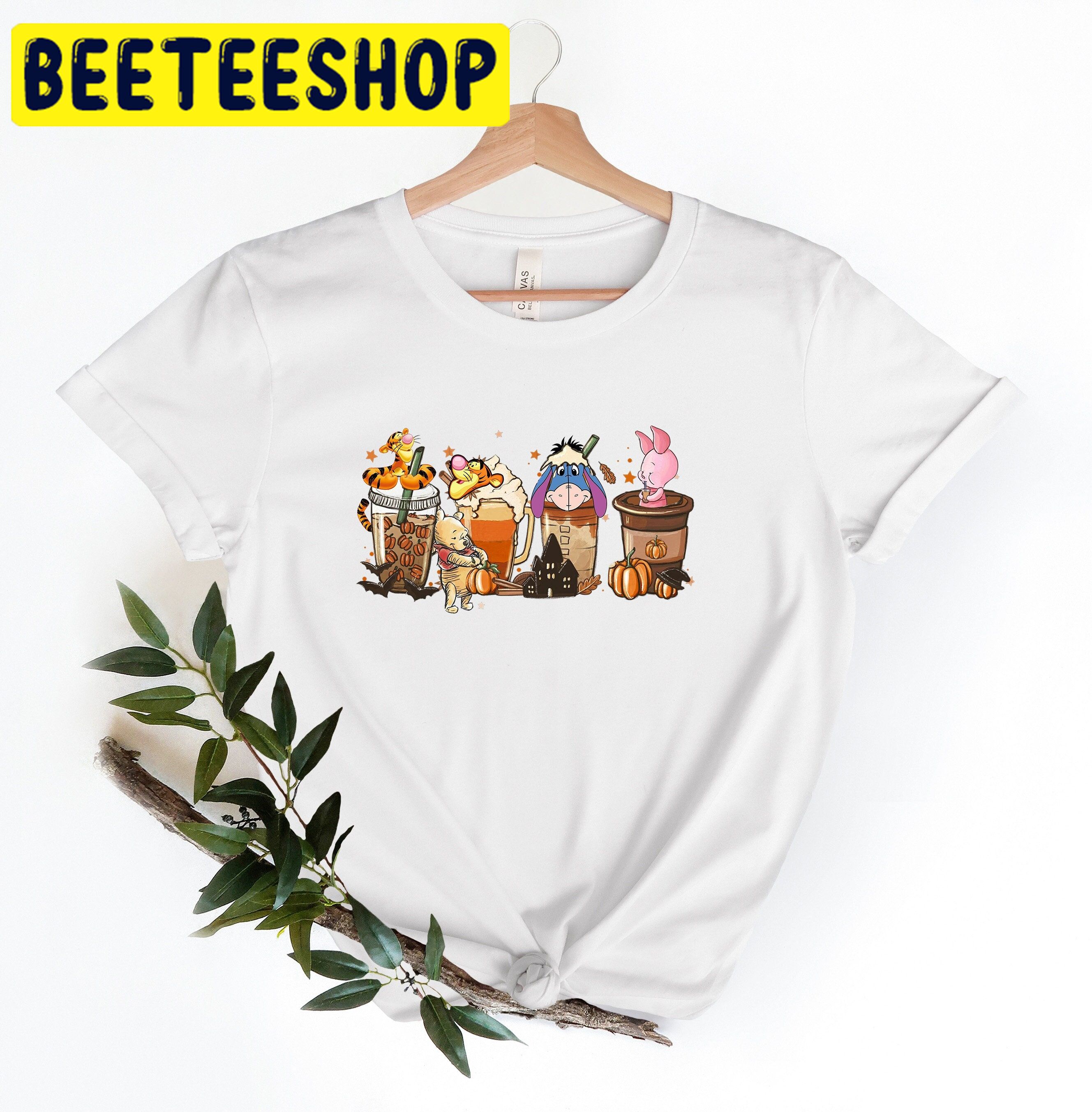 Winnie The Pooh Halloween And Friend Latte Coffee Halloween Trending Unisex Shirt