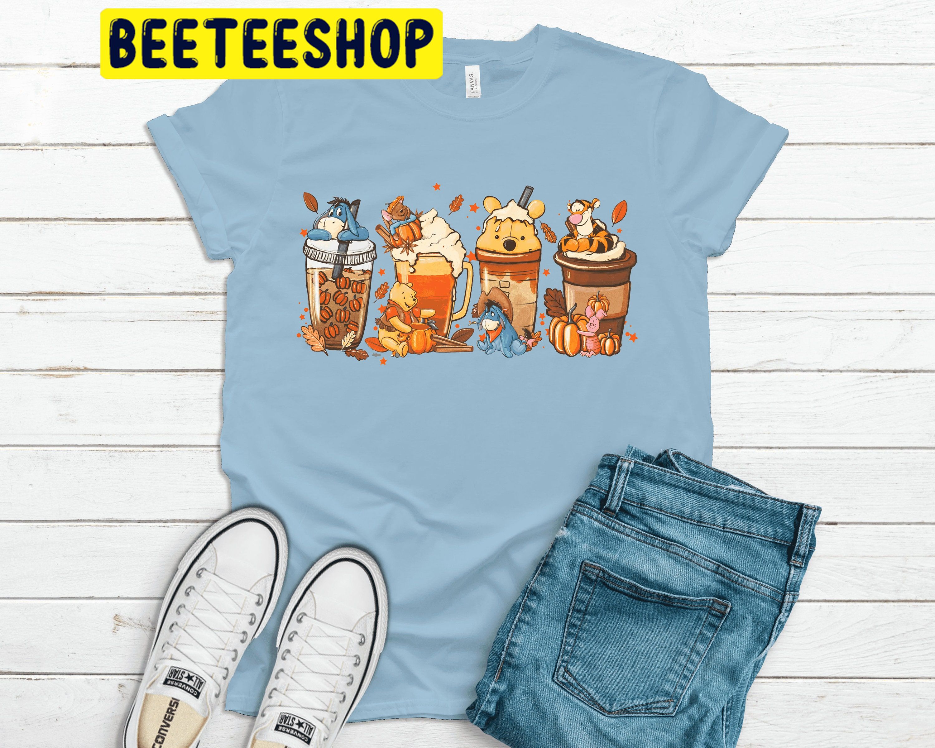 Winnie The Pooh Latte Cup Fall Season Halloween Trending Unisex Shirt