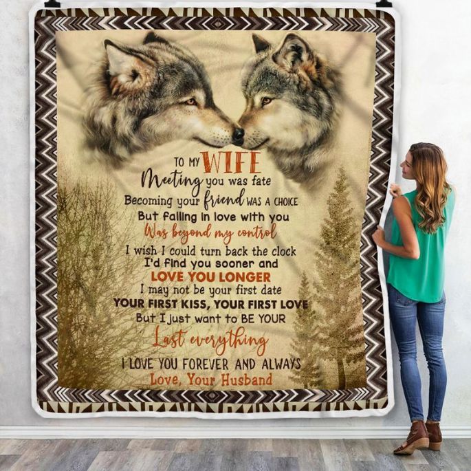 Wolf Couple Husband To Wife Meeting You Was Fate I Love You Forever And Always Love Your Husband Comfy Sofa Throw Blanket