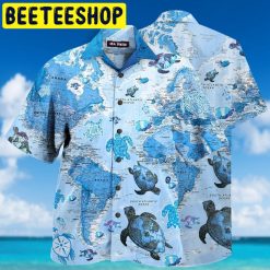 World Map Sea Turtles Hawaiian Shirt