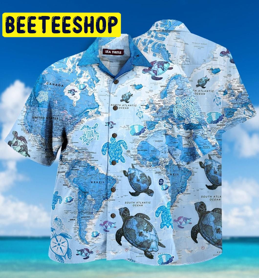 World Map Sea Turtles Hawaiian Shirt