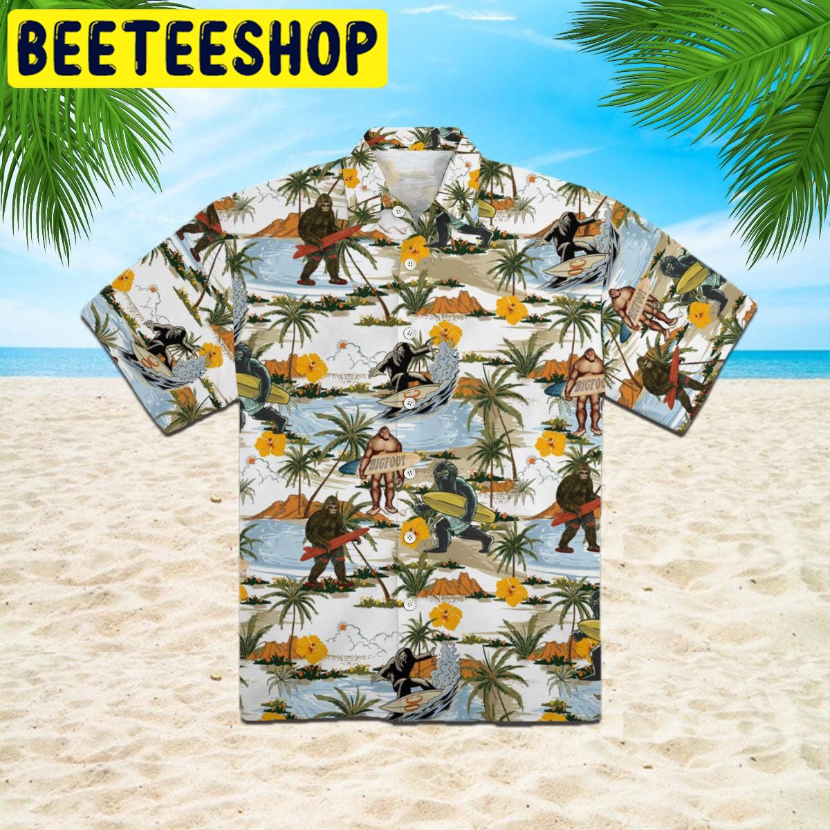Yellow Hibicus Bigfoot Hawaiian Shirt