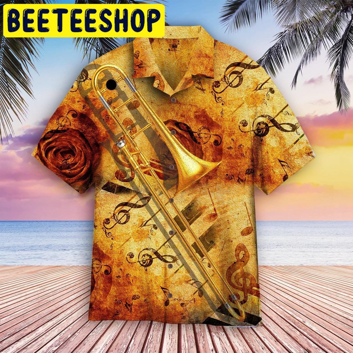 Yellow Trombone Music Hawaiian Shirt - Beeteeshop