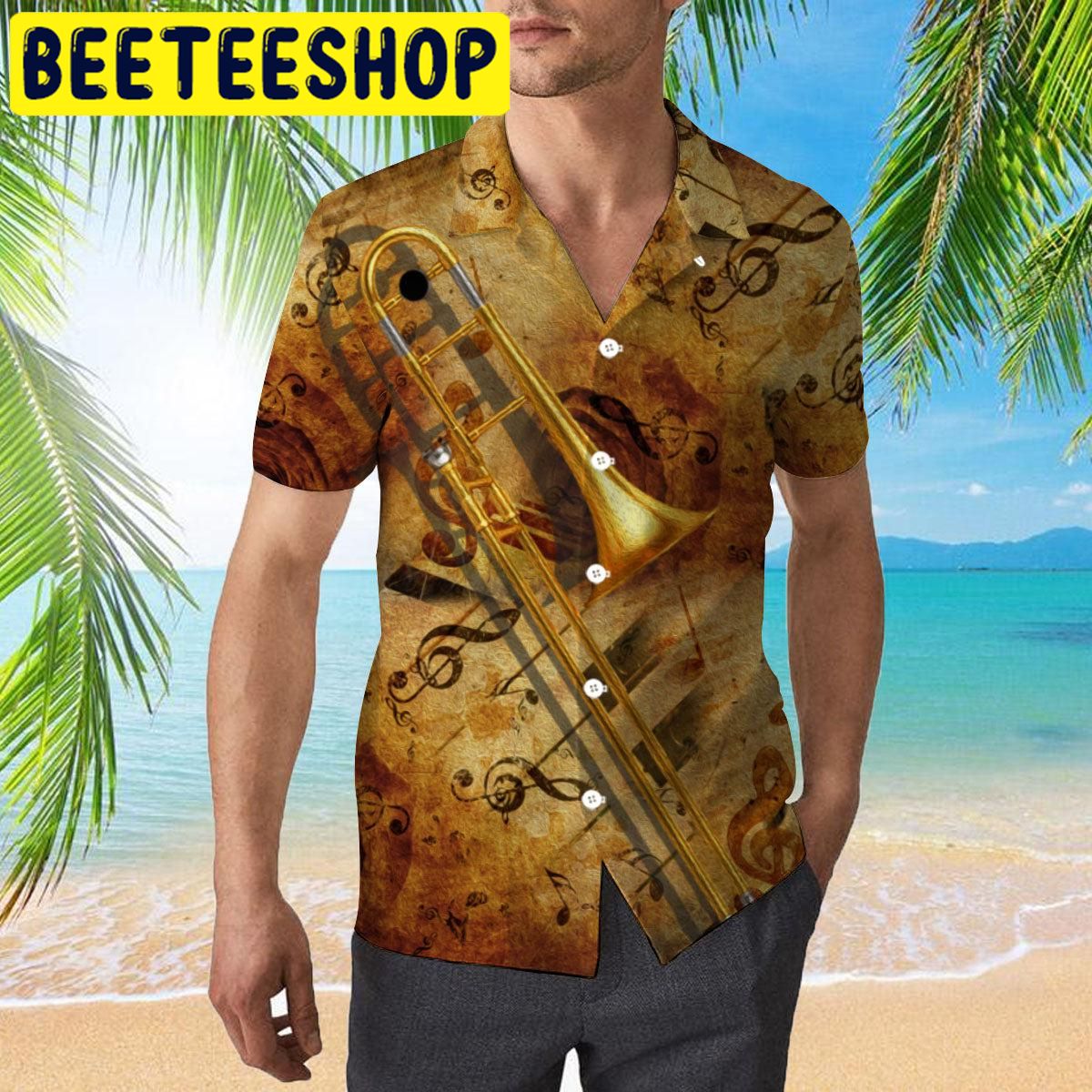 Yellow Trombone Music Hawaiian Shirt - Beeteeshop