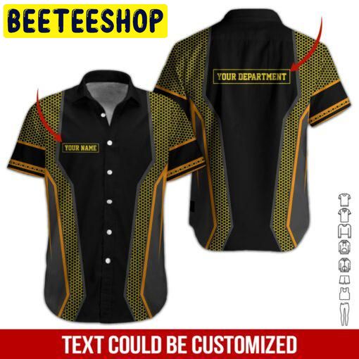 Yellow Workwear Style Custom Name Hawaiian Shirt