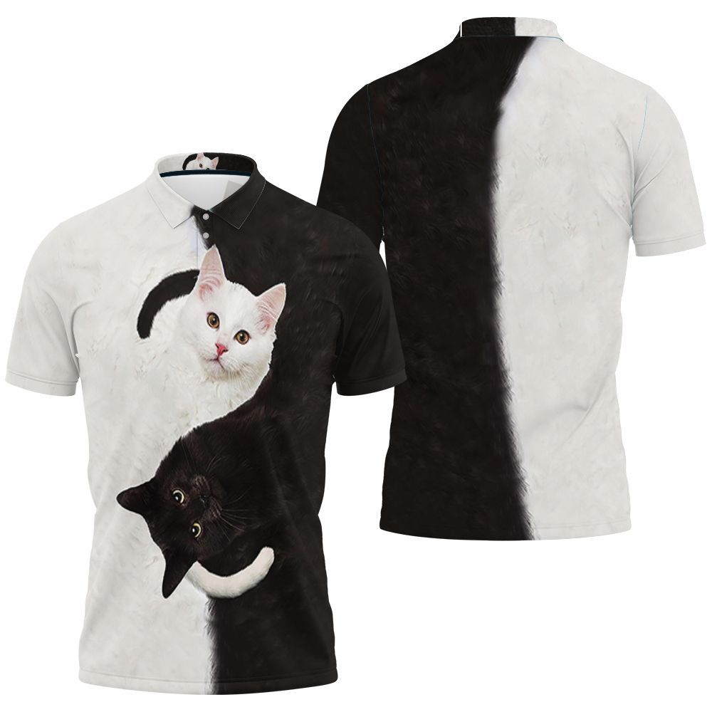 Yin Yang Black White Cat For Cat Lover 3d Jersey 3D All Over Print Polo Shirt