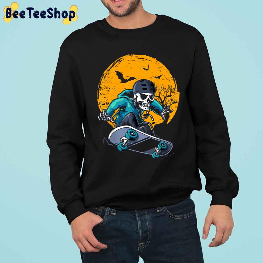 A Skeleton Skateboard Playing Cruiser Skateboard Pumpkins Unisex Sweatshirt