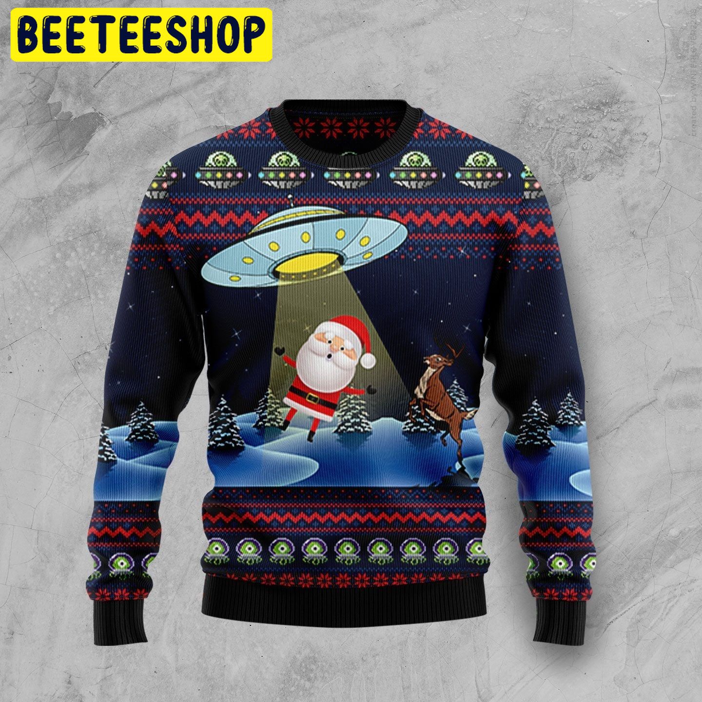 Alien Flying Saucer And Santa Trending Ugly Christmas Sweatshirt