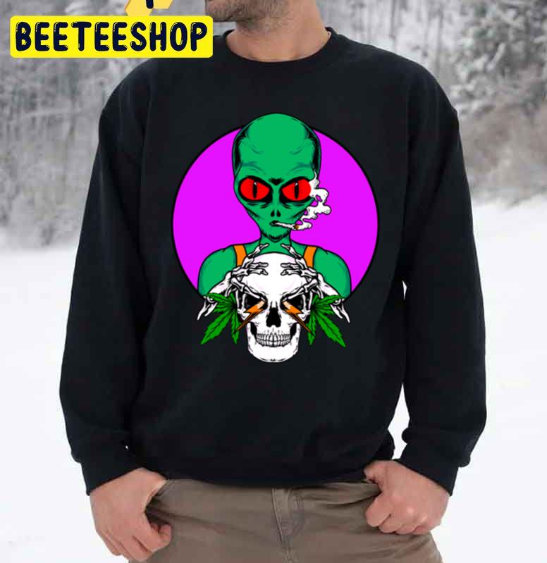 Alien Skull And Weed Halloween Unisex Sweatshirt