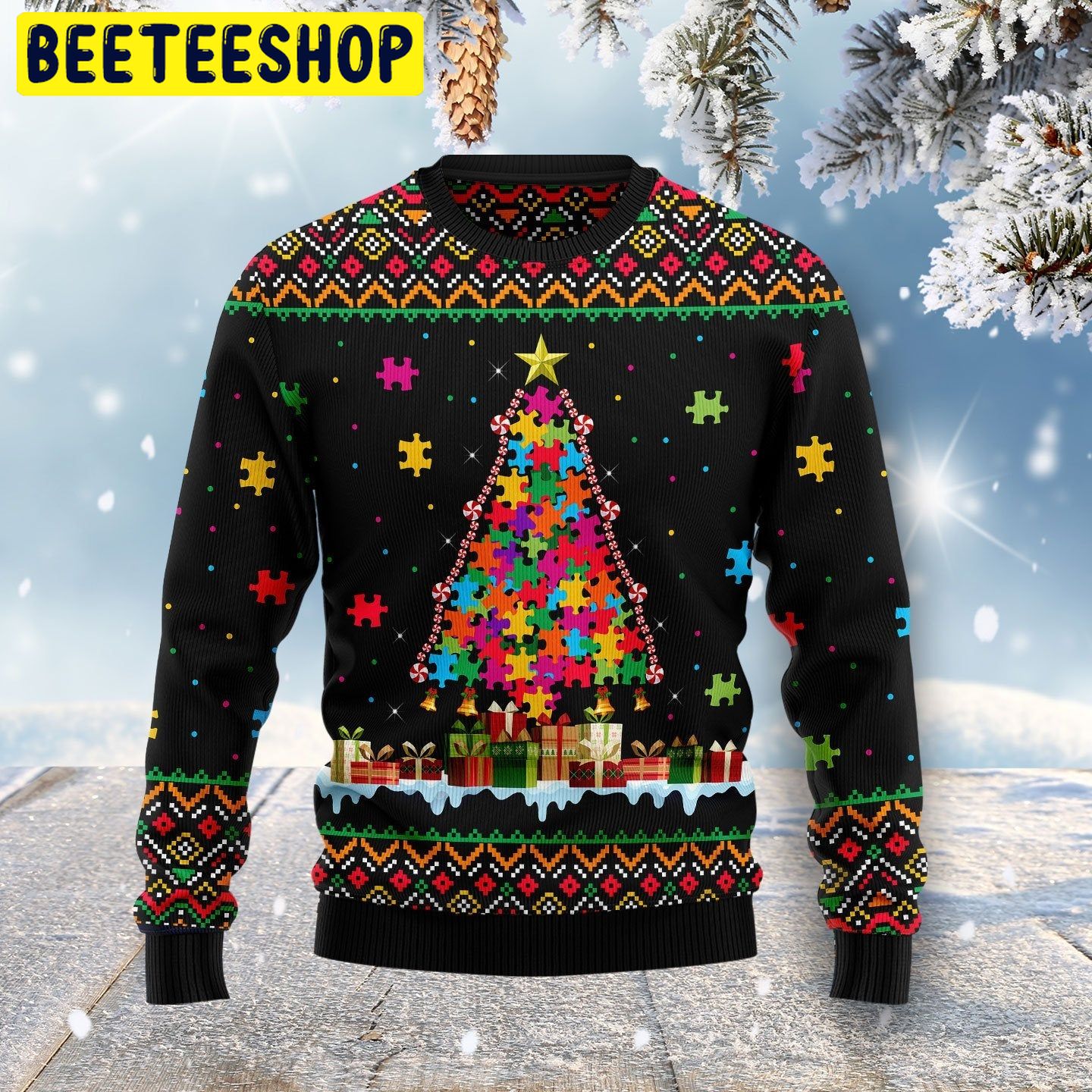 Autism Tree Christmas Trending Ugly Christmas Sweatshirt