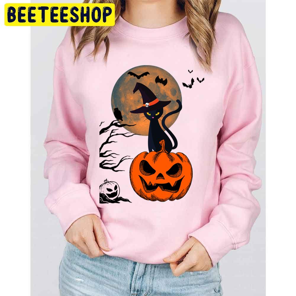 Black Cat And Pumpkin Halloween Trending Unisex Sweatshirt