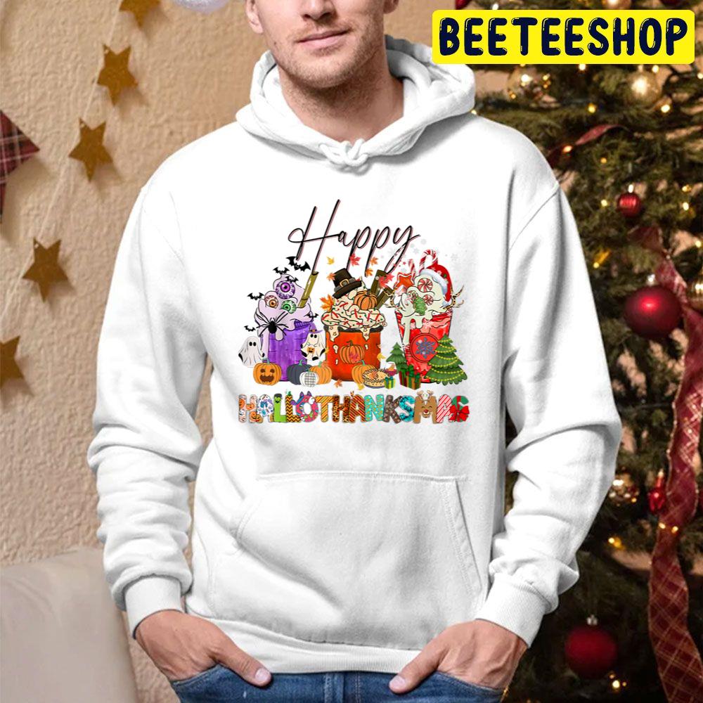 Boo Pumpkin And Christmas Tree Happy Hallothanksmas Coffee Cups Trending Unisex Hoodie