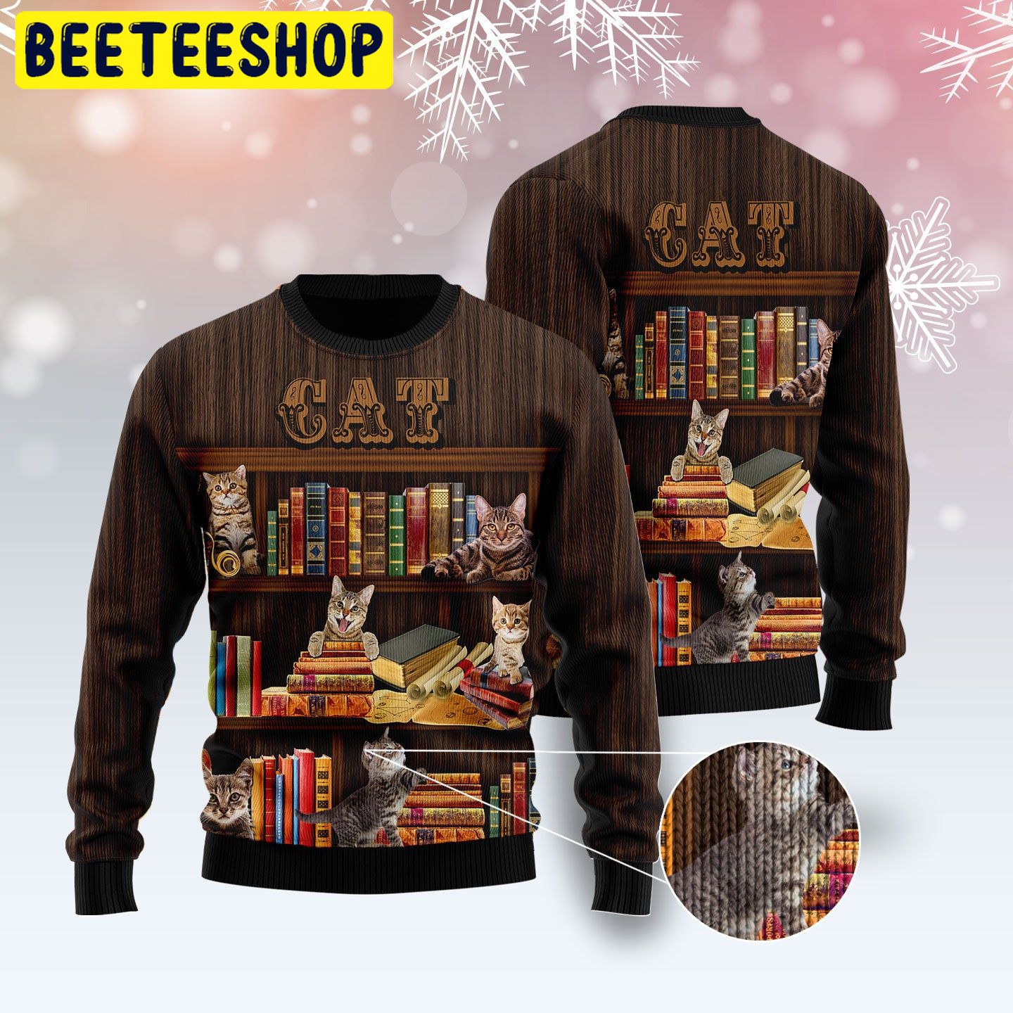 Bookcase Cat Trending Ugly Christmas Sweatshirt