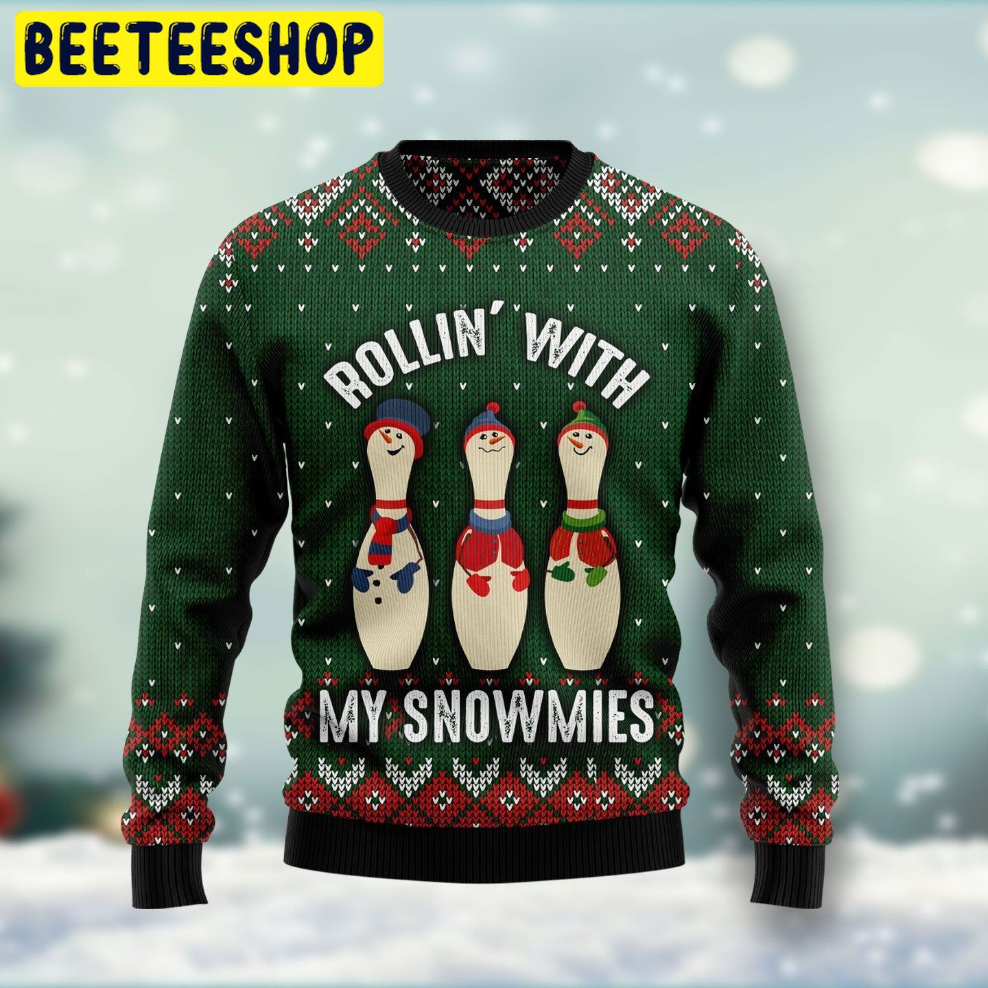 Bowling Rollin’ With My Snowmies Trending Ugly Christmas Sweatshirt