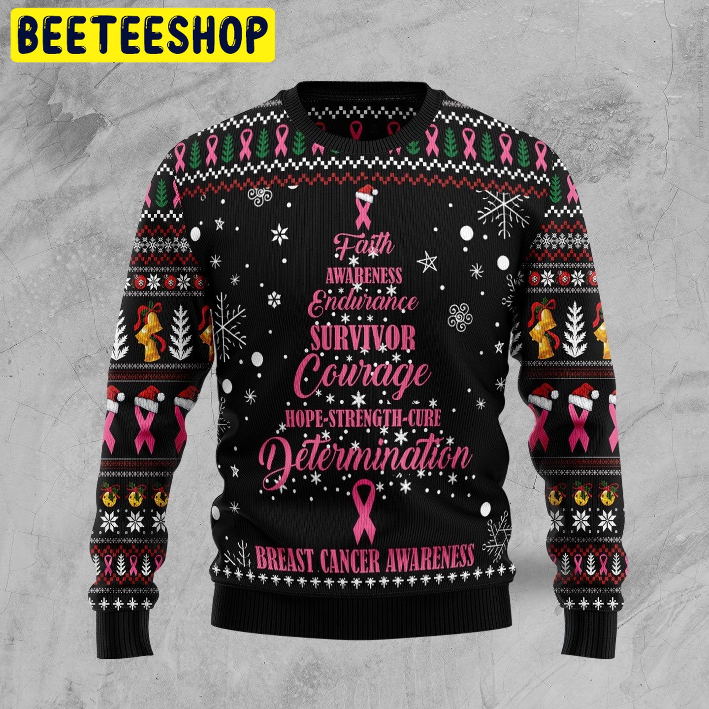 Breast Cancer Christmas Tree Trending Ugly Christmas Sweatshirt