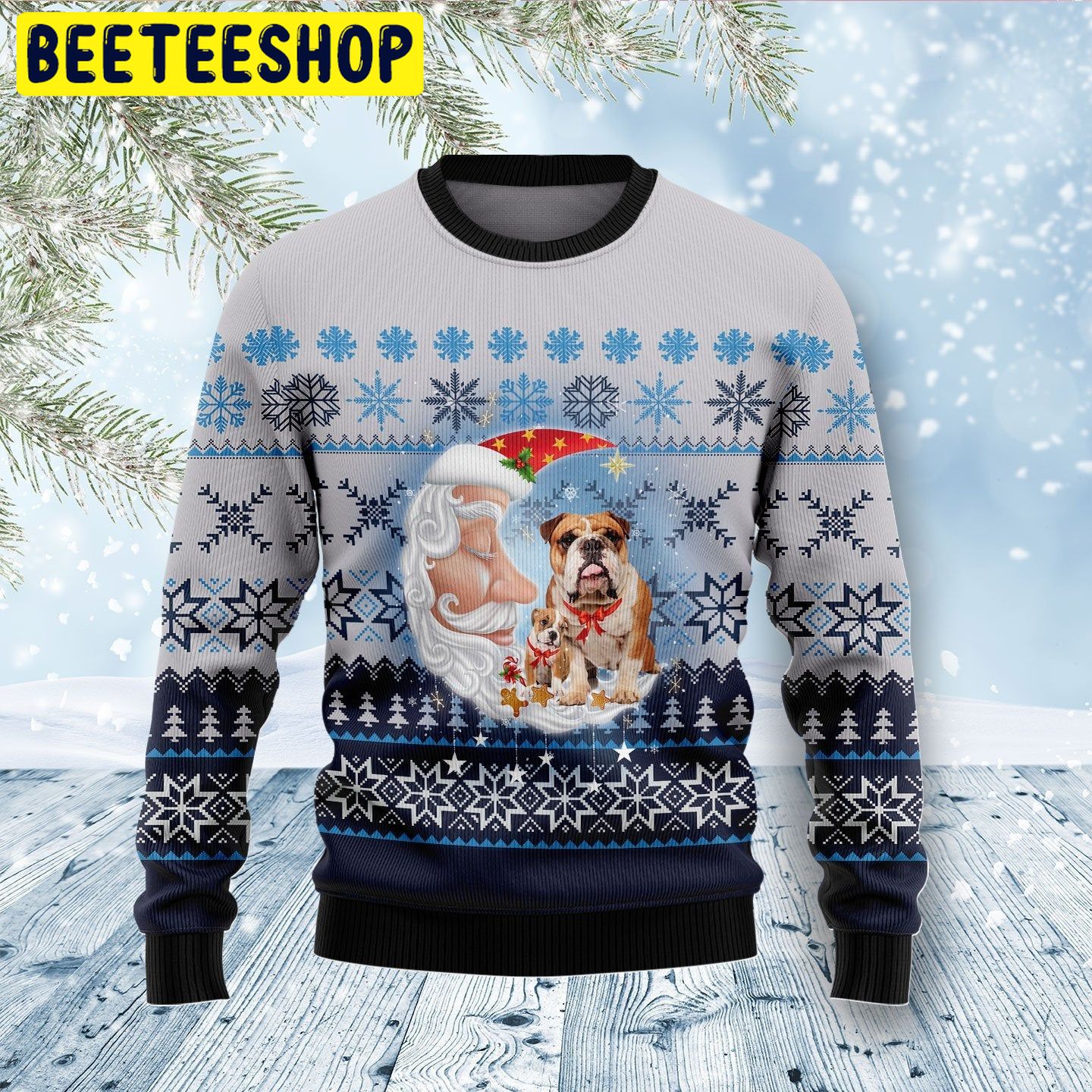 Bulldog Love Santa Moon Trending Ugly Christmas Sweatshirt