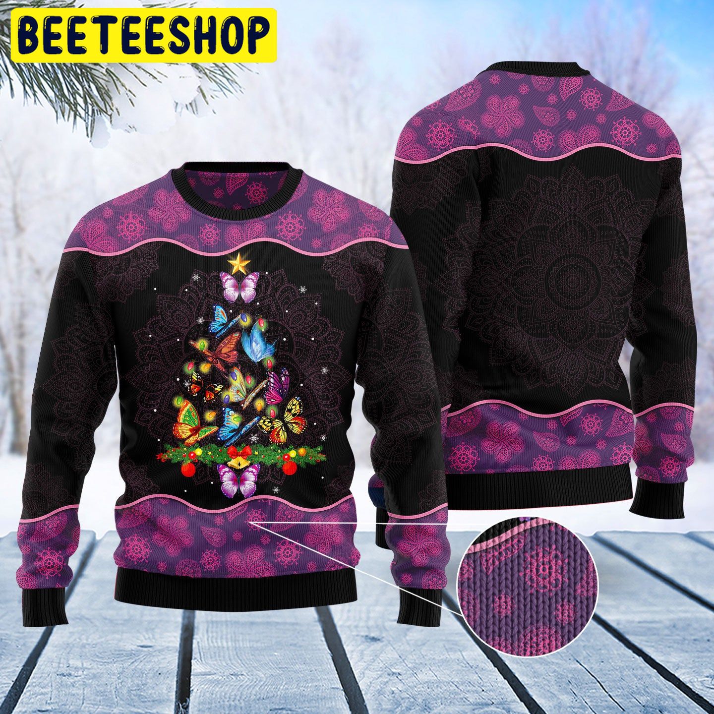 Butterfly Christmas Tree Trending Ugly Christmas Sweatshirt