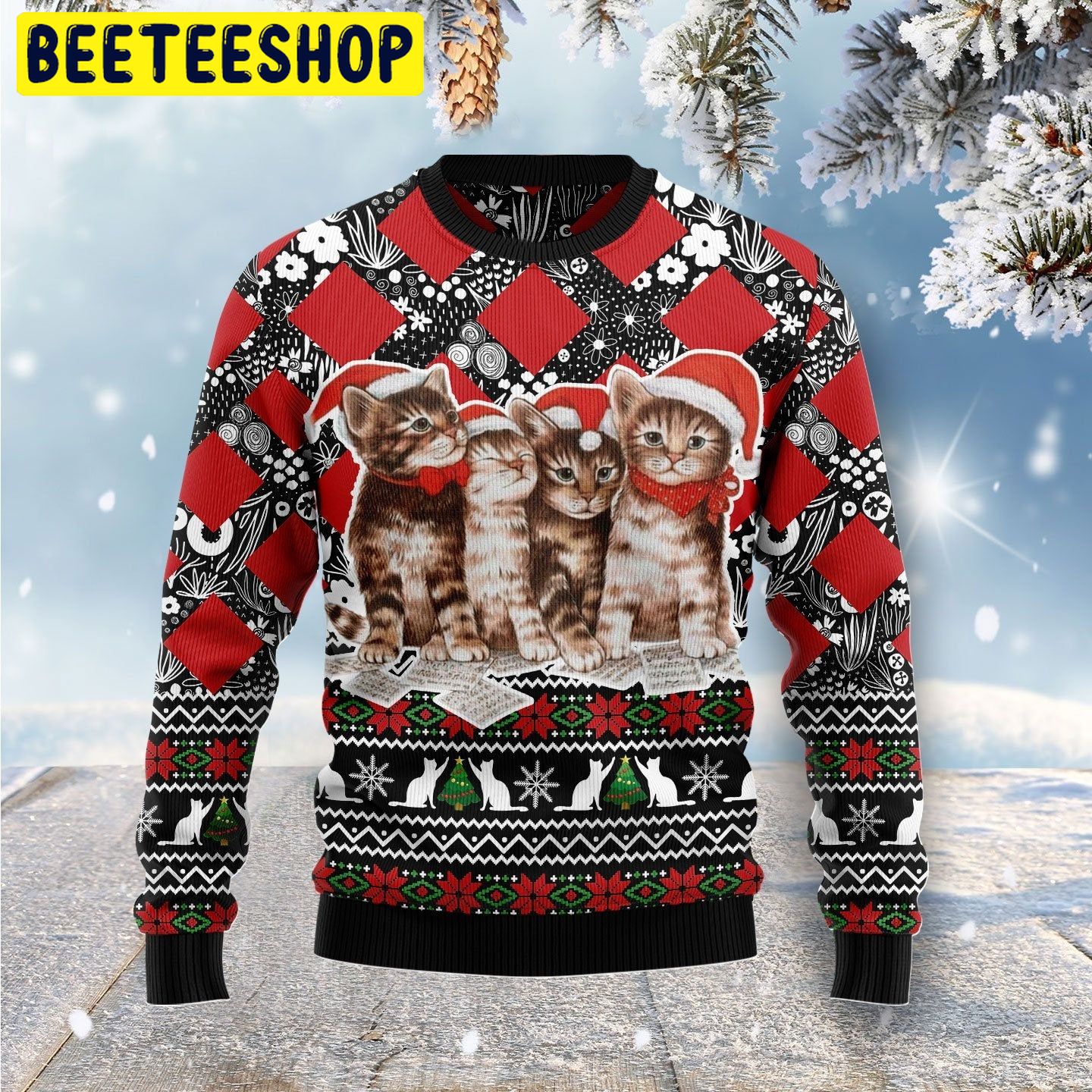 Cats Singing Kitten Trending Ugly Christmas Sweatshirt