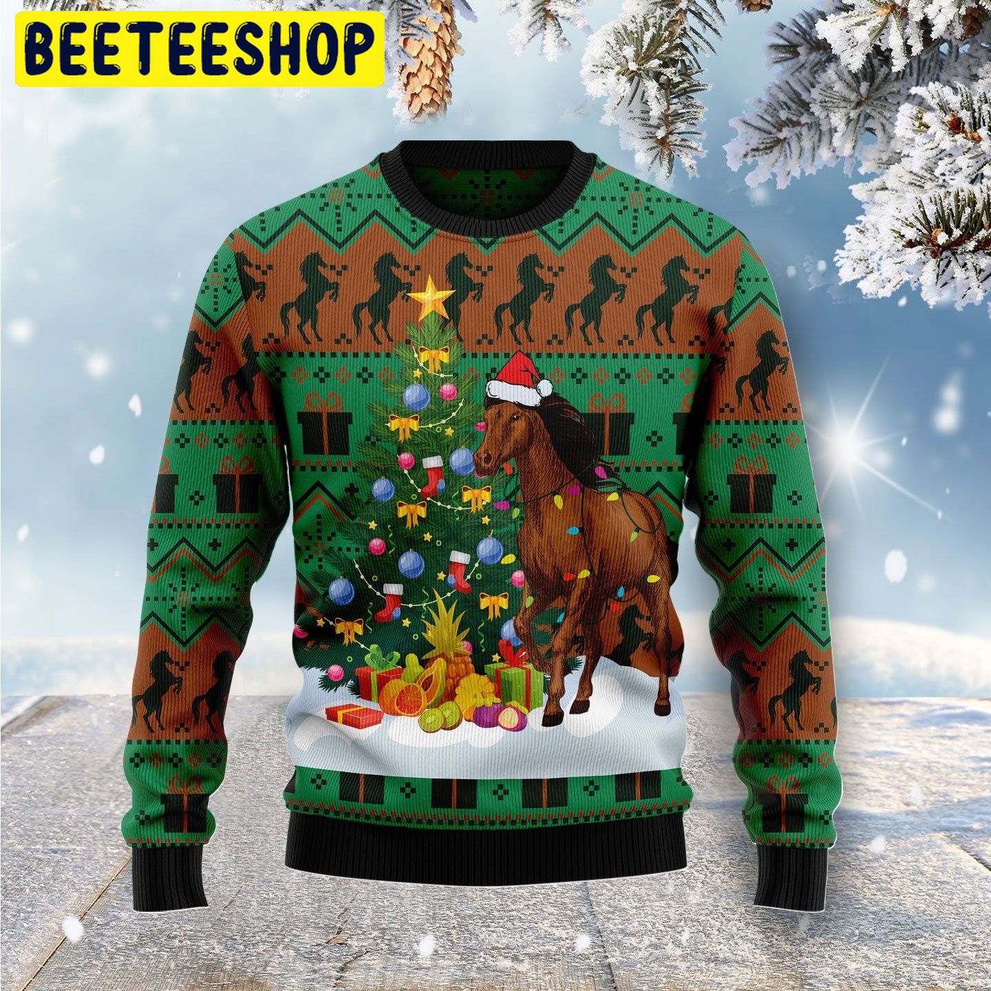 Christmas Tree Horse Trending Ugly Christmas Sweatshirt