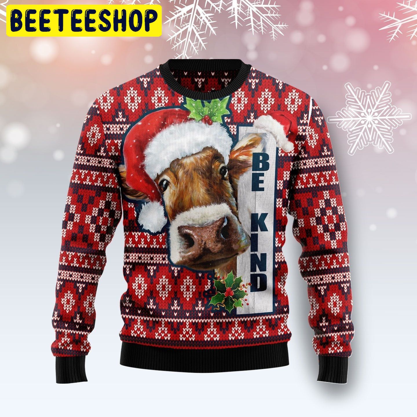Cow Be Kind Trending Ugly Christmas Sweatshirt