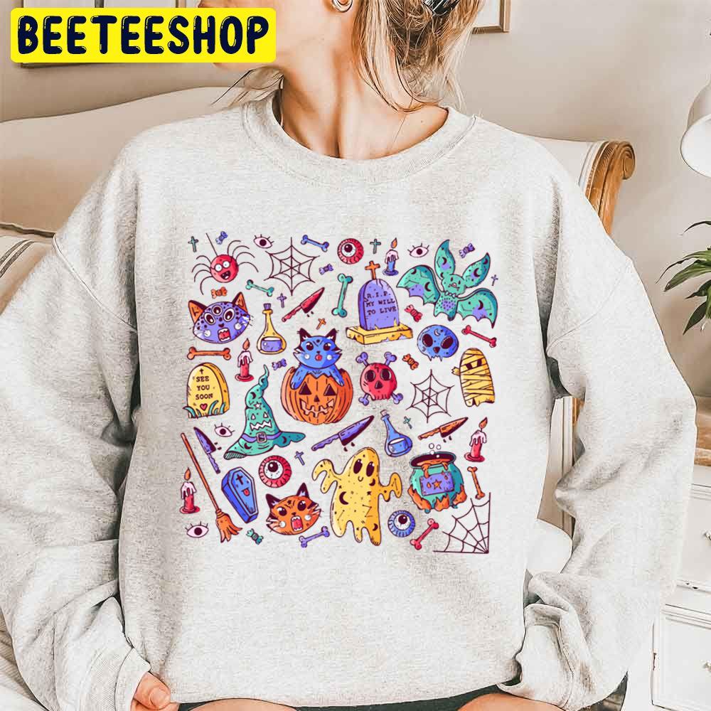 Cute Boo Cat Pumpkin Pattern Halloween Trending Unisex Sweatshirt