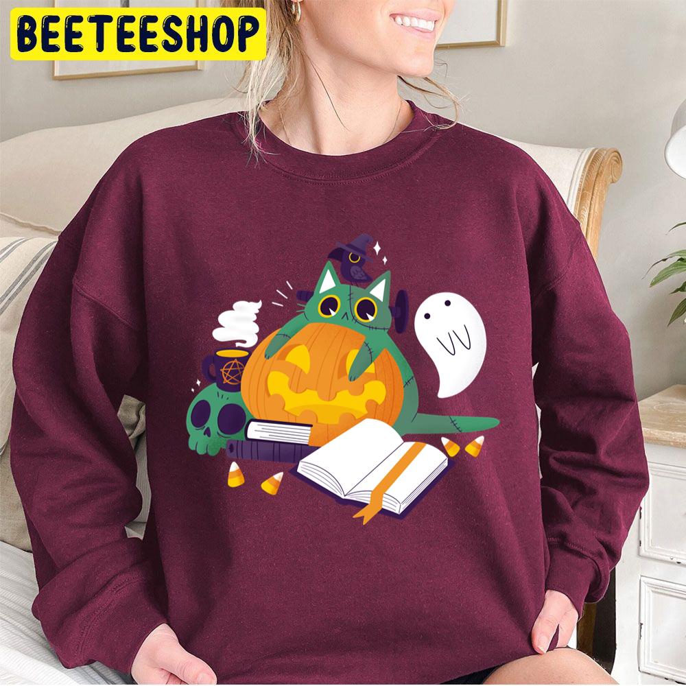 Cute Cat Boo And Pumpkin Halloween Trending Unisex Sweatshirt