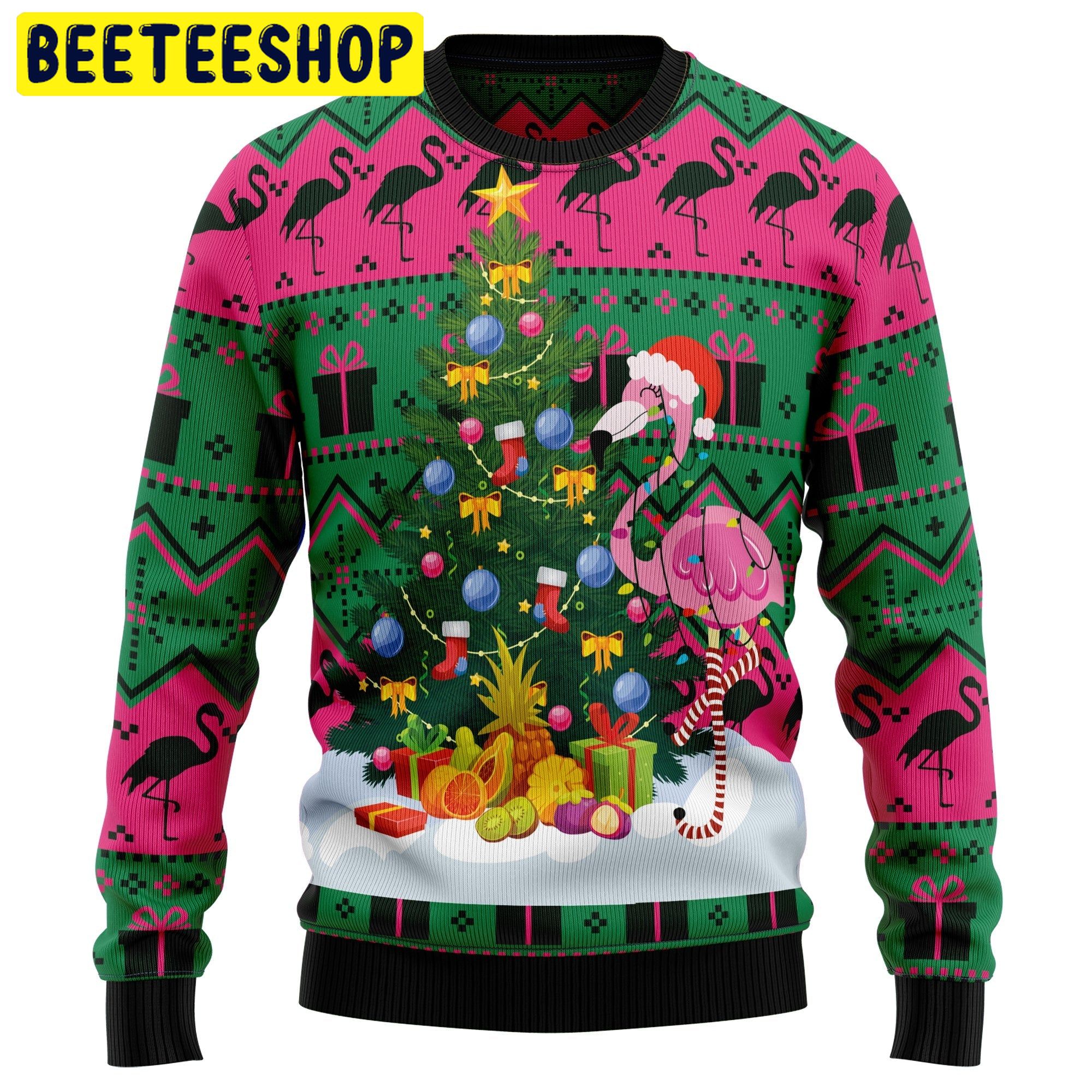 Cute Flamingo Christmas Tree Trending Ugly Christmas Sweatshirt